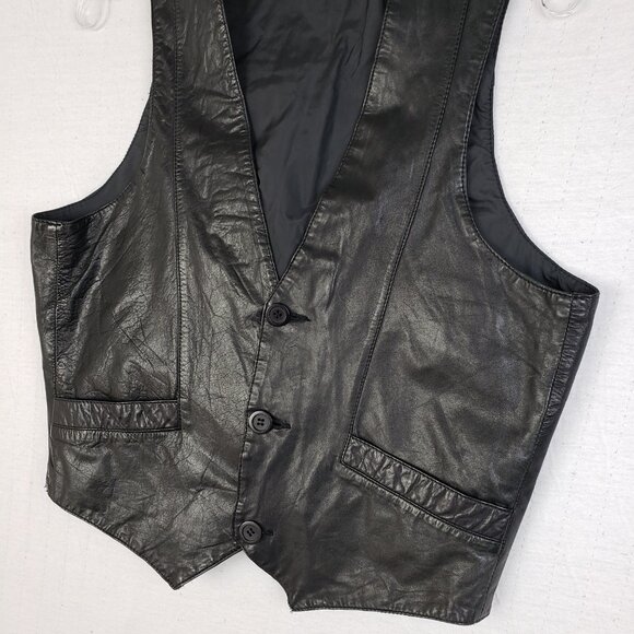 Vintage Anthony Michael Geanuine Leather Vest Black Button Front size M Unisex - Picture 8 of 14